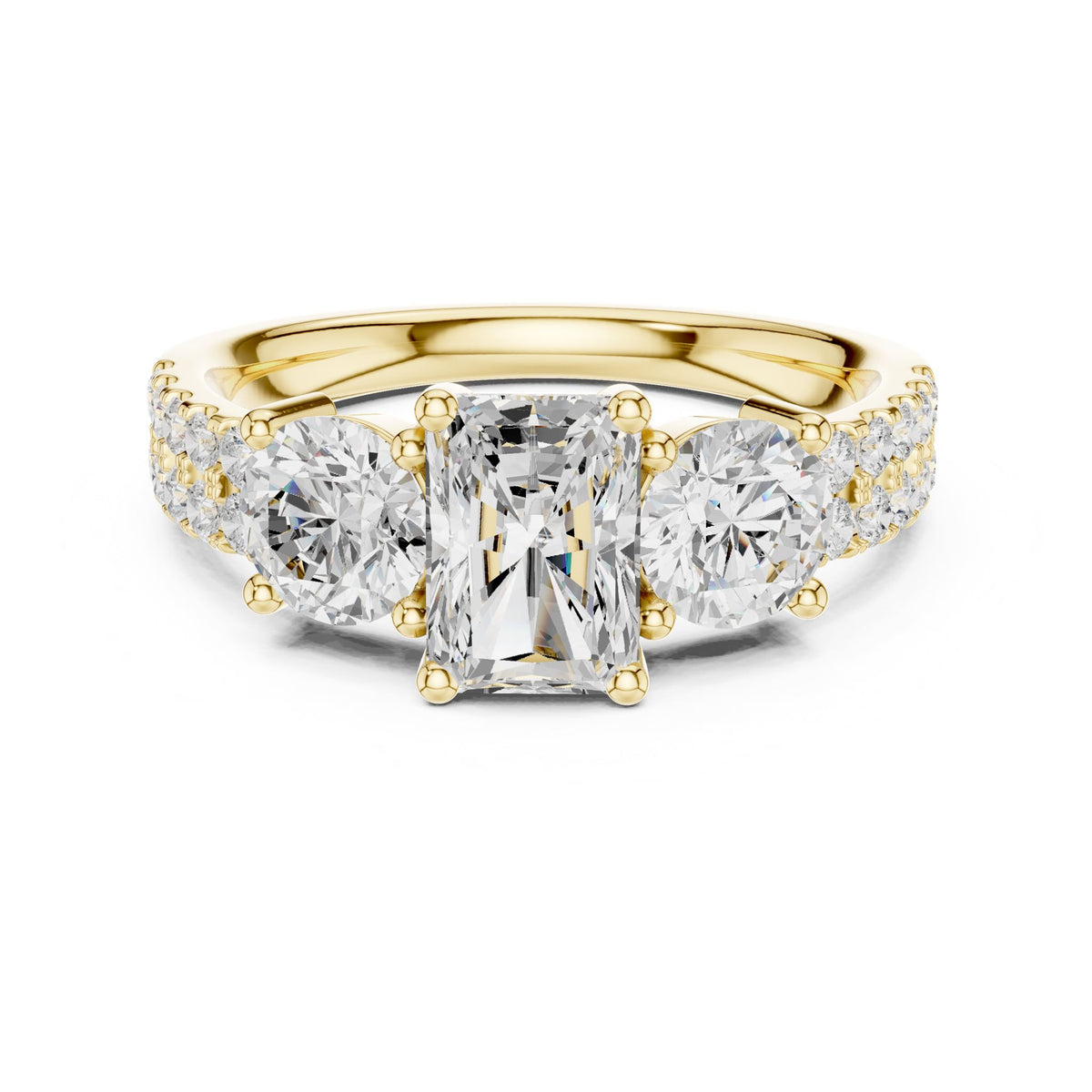 Emerald Three Stone Lab Grown Diamond Engagement Ring