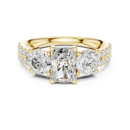 Emerald Three Stone Lab Grown Diamond Engagement Ring