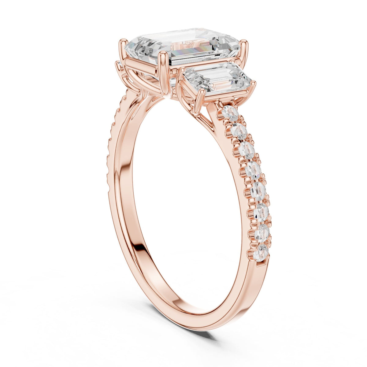 Emerald Three Stone Lab Grown Diamond Engagement Ring