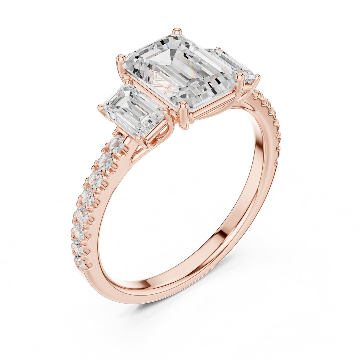 Emerald Three Stone Lab Grown Diamond Engagement Ring