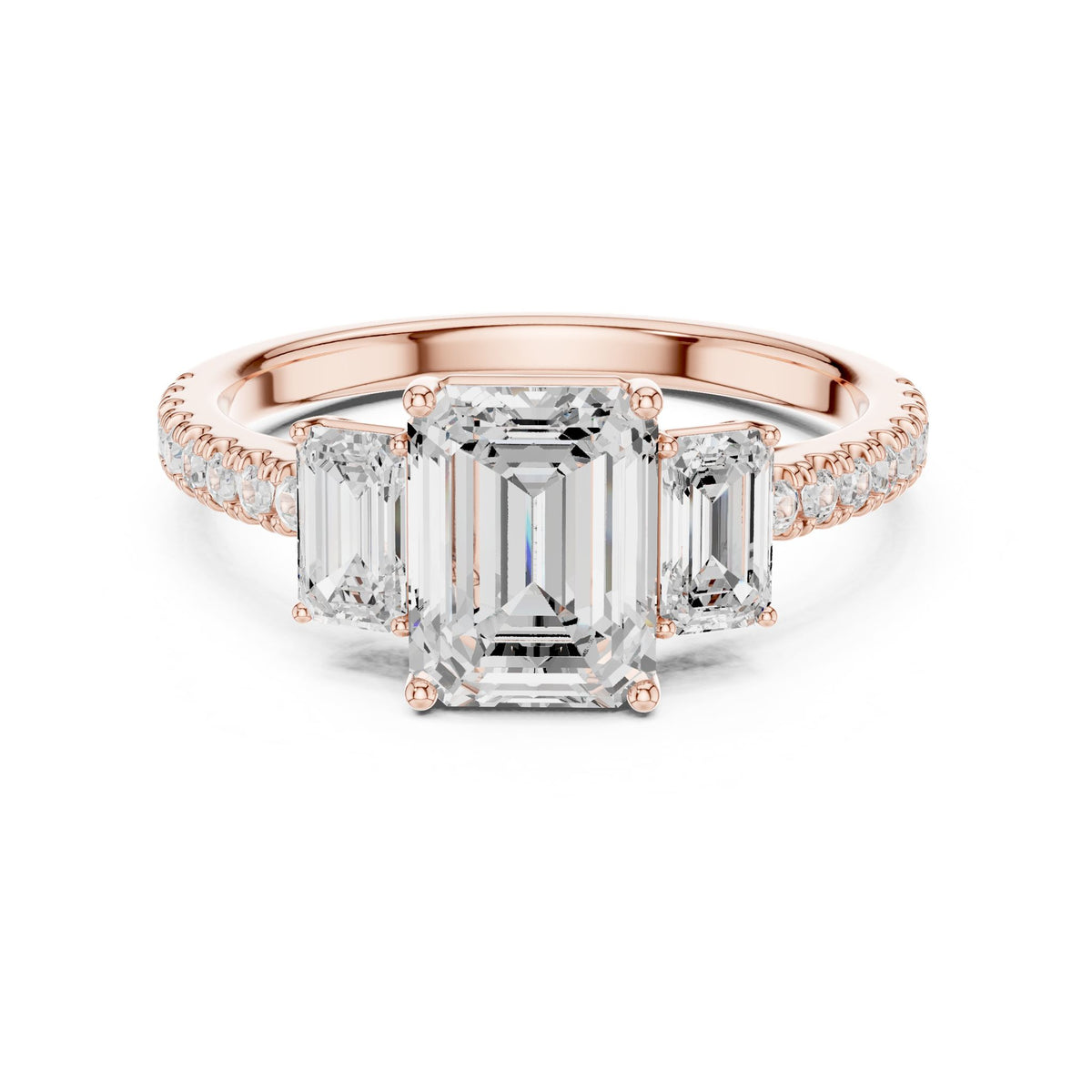 Emerald Three Stone Lab Grown Diamond Engagement Ring