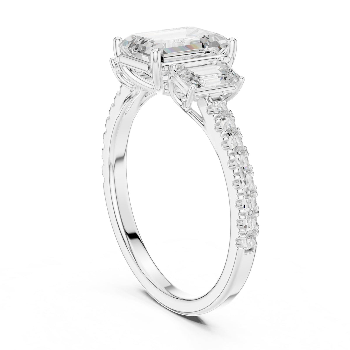 Emerald Three Stone Lab Grown Diamond Engagement Ring