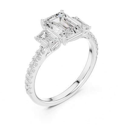 Emerald Three Stone Lab Grown Diamond Engagement Ring