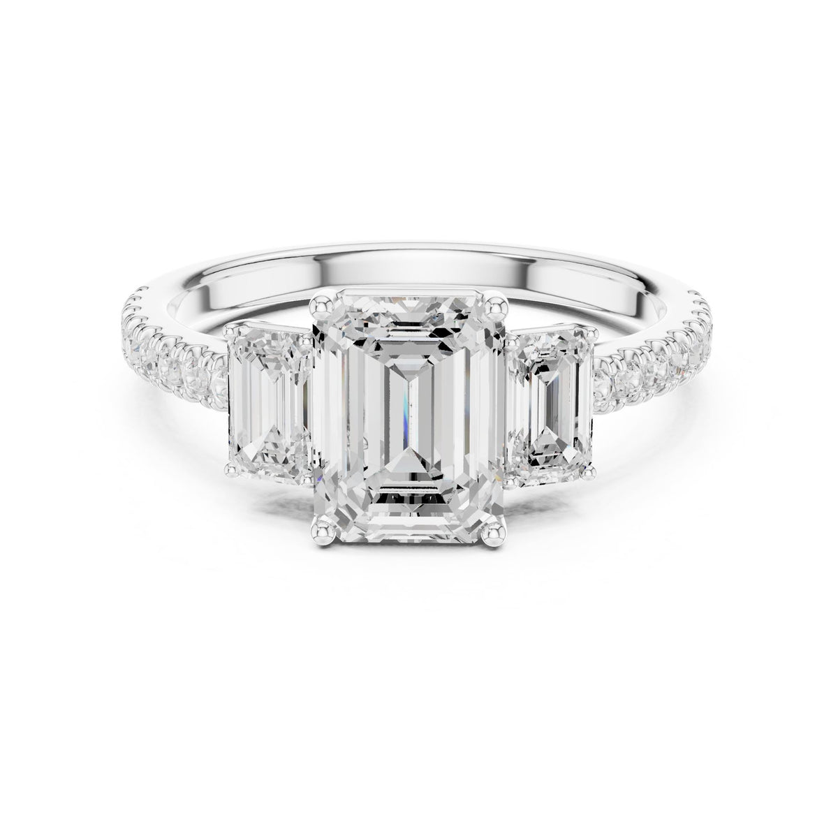 Emerald Three Stone Lab Grown Diamond Engagement Ring