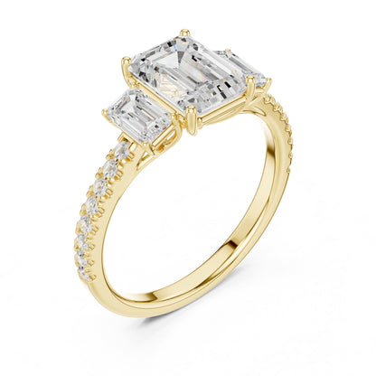 Emerald Three Stone Lab Grown Diamond Engagement Ring