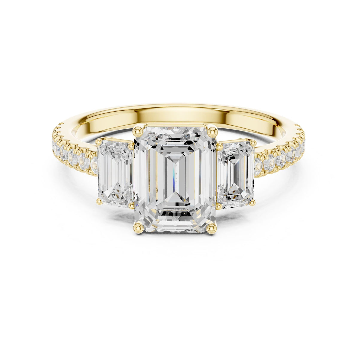 Emerald Three Stone Lab Grown Diamond Engagement Ring