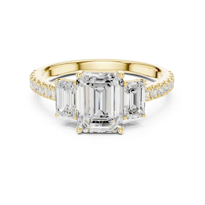 Emerald Three Stone Lab Grown Diamond Engagement Ring