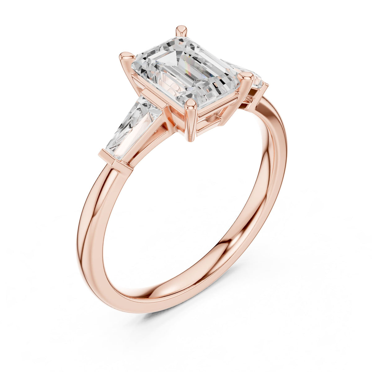 Emerald Three Stone Lab Grown Diamond Engagement Ring