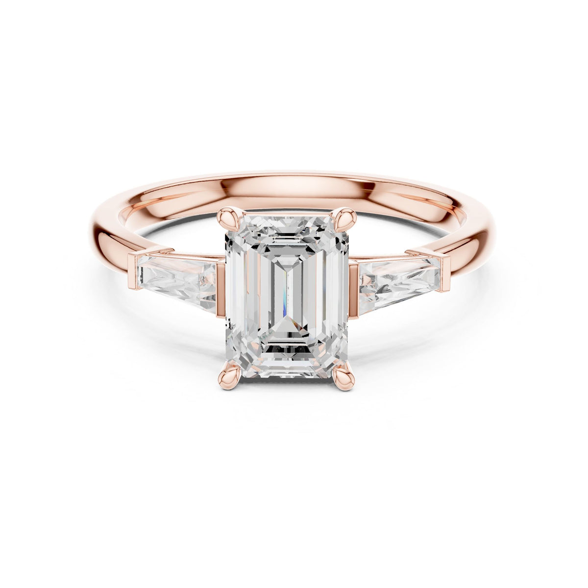Emerald Three Stone Lab Grown Diamond Engagement Ring