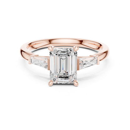 Emerald Three Stone Lab Grown Diamond Engagement Ring