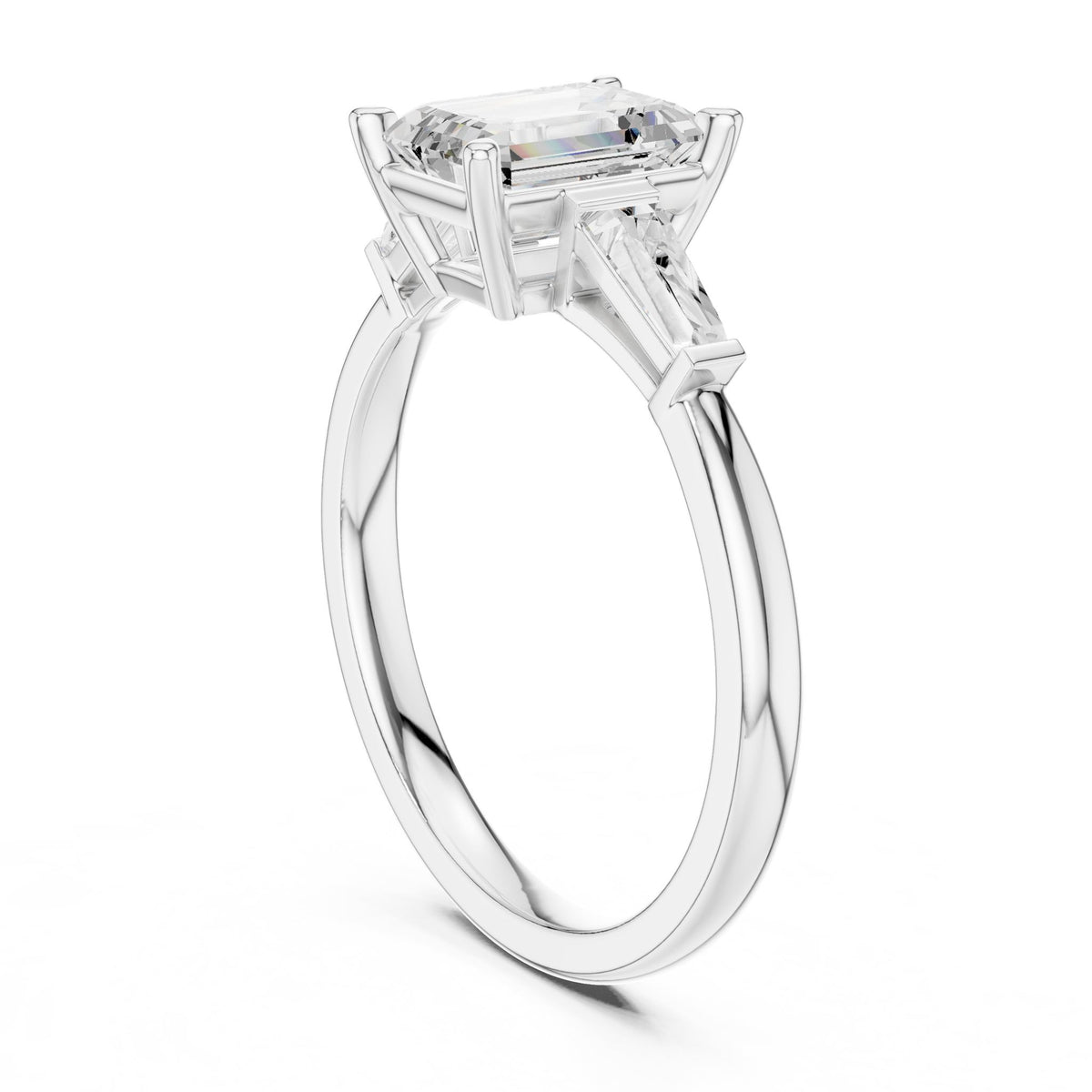 Emerald Three Stone Lab Grown Diamond Engagement Ring