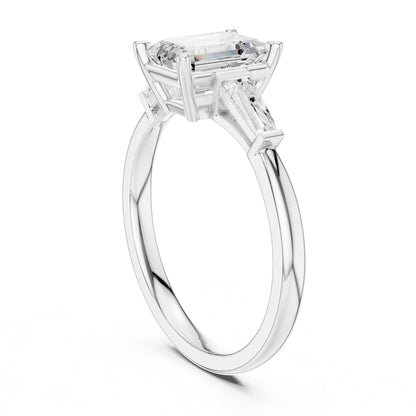 Emerald Three Stone Lab Grown Diamond Engagement Ring