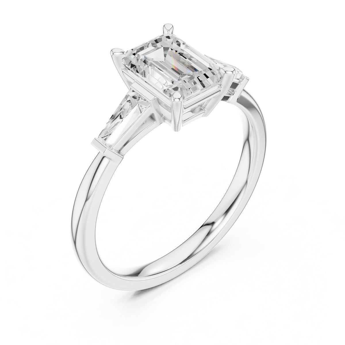 Emerald Three Stone Lab Grown Diamond Engagement Ring