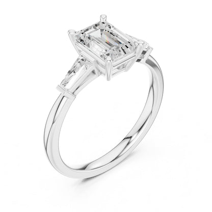 Emerald Three Stone Lab Grown Diamond Engagement Ring