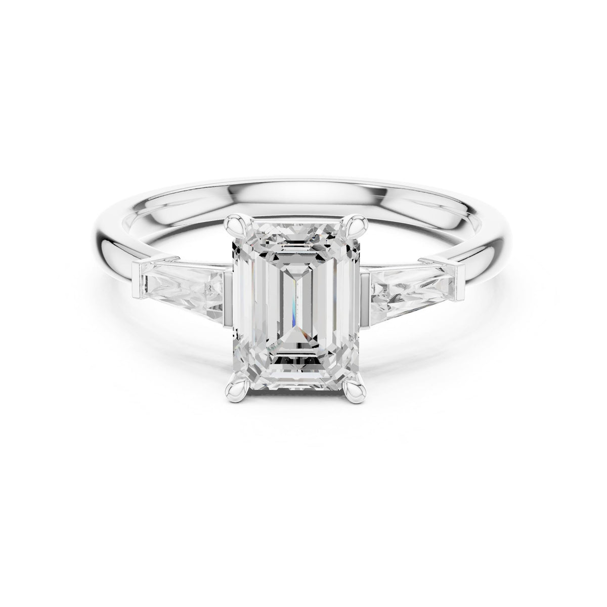 Emerald Three Stone Lab Grown Diamond Engagement Ring