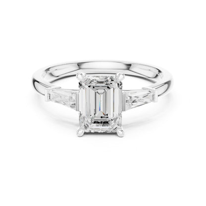 Emerald Three Stone Lab Grown Diamond Engagement Ring