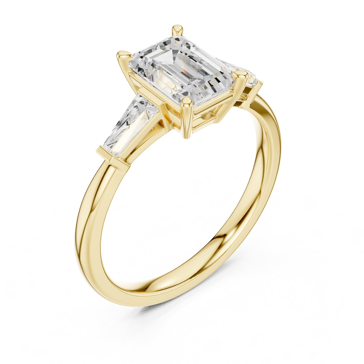 Emerald Three Stone Lab Grown Diamond Engagement Ring