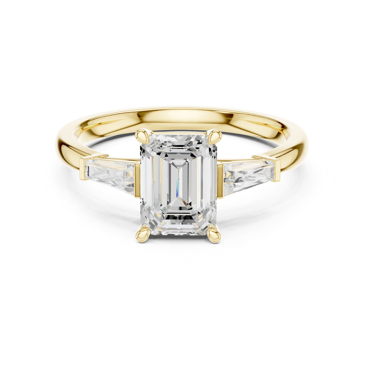 Emerald Three Stone Lab Grown Diamond Engagement Ring