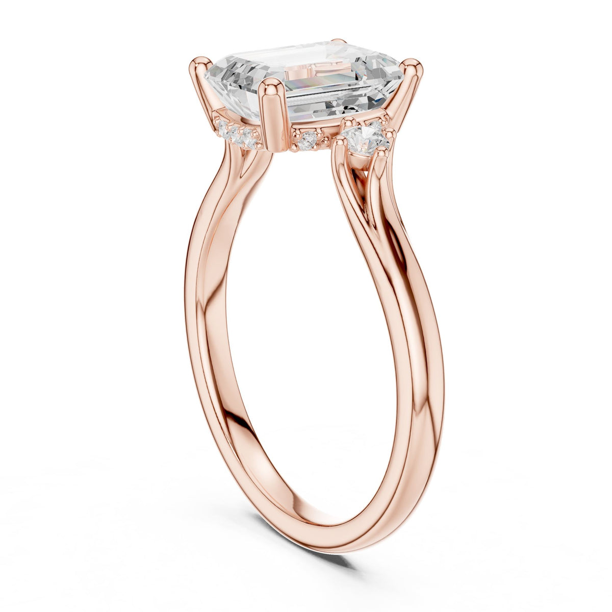 Emerald Three Stone Lab Grown Diamond Engagement Ring