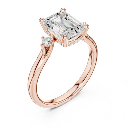 Emerald Three Stone Lab Grown Diamond Engagement Ring