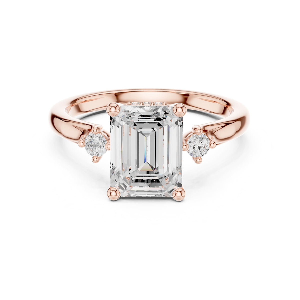 Emerald Three Stone Lab Grown Diamond Engagement Ring
