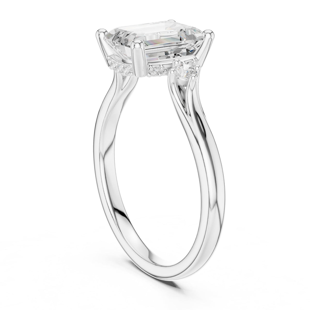Emerald Three Stone Lab Grown Diamond Engagement Ring