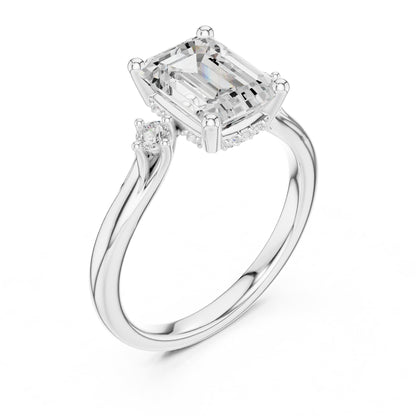 Emerald Three Stone Lab Grown Diamond Engagement Ring