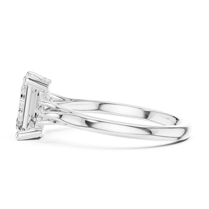 Emerald Three Stone Lab Grown Diamond Engagement Ring