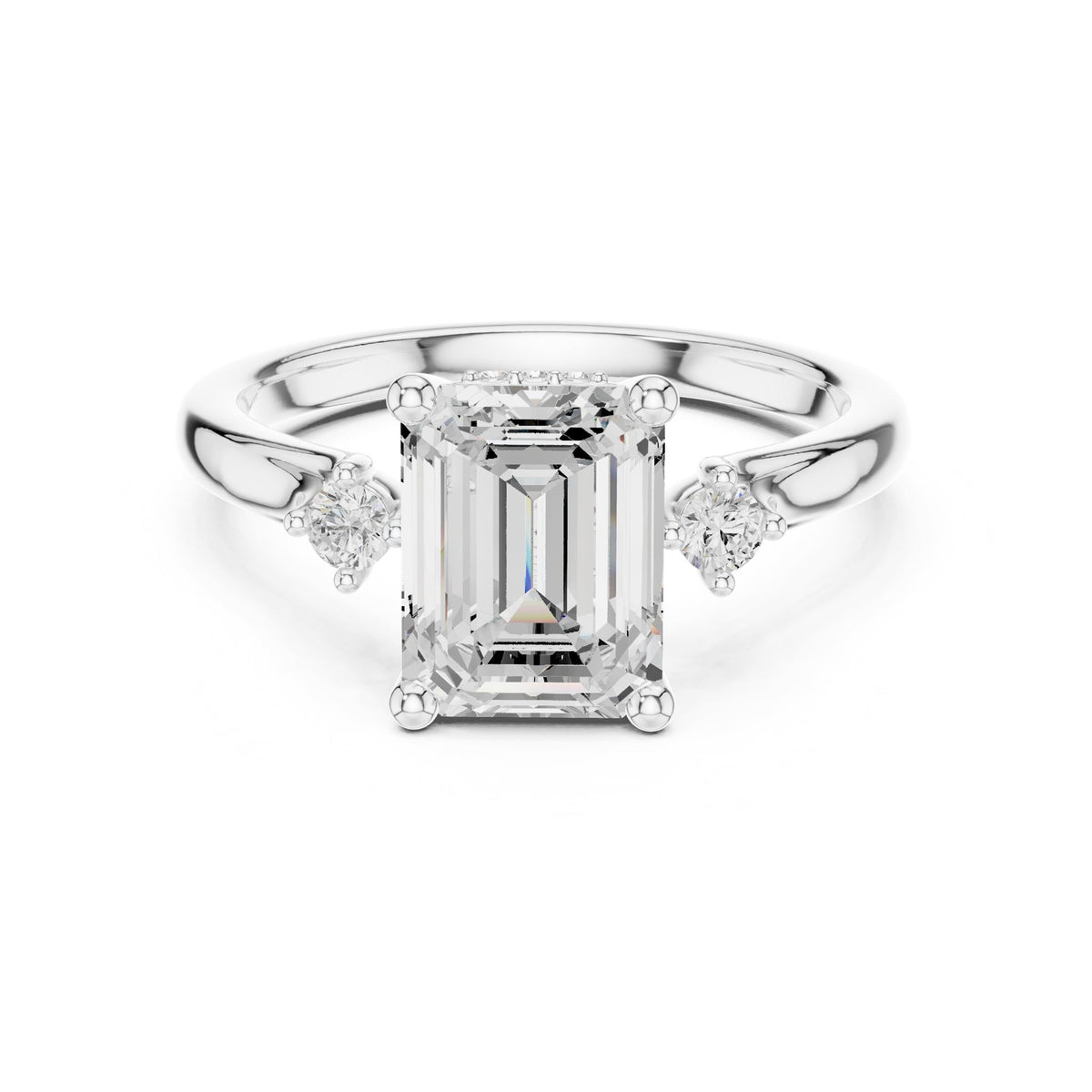 Emerald Three Stone Lab Grown Diamond Engagement Ring