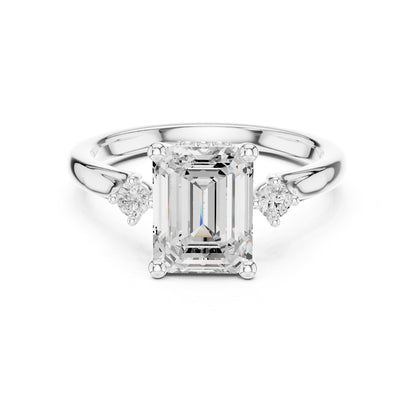 Emerald Three Stone Lab Grown Diamond Engagement Ring