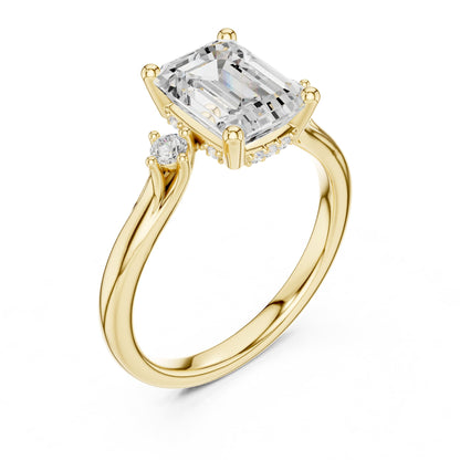 Emerald Three Stone Lab Grown Diamond Engagement Ring
