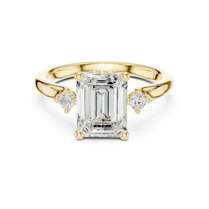 Emerald Three Stone Lab Grown Diamond Engagement Ring