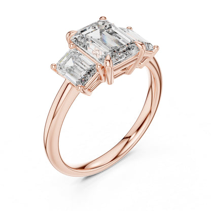 Emerald Three Stone Lab Grown Diamond Engagement Ring