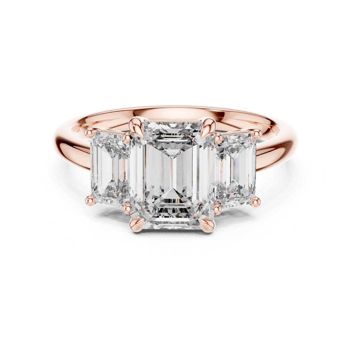 Emerald Three Stone Lab Grown Diamond Engagement Ring