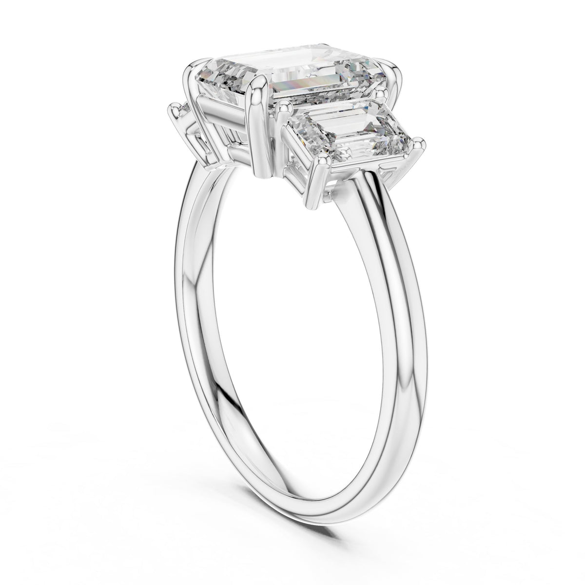 Emerald Three Stone Lab Grown Diamond Engagement Ring