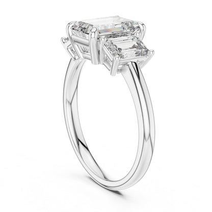 Emerald Three Stone Lab Grown Diamond Engagement Ring