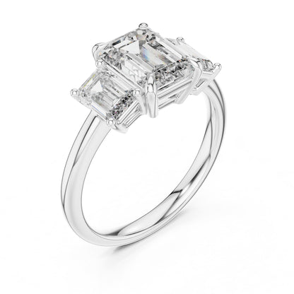 Emerald Three Stone Lab Grown Diamond Engagement Ring