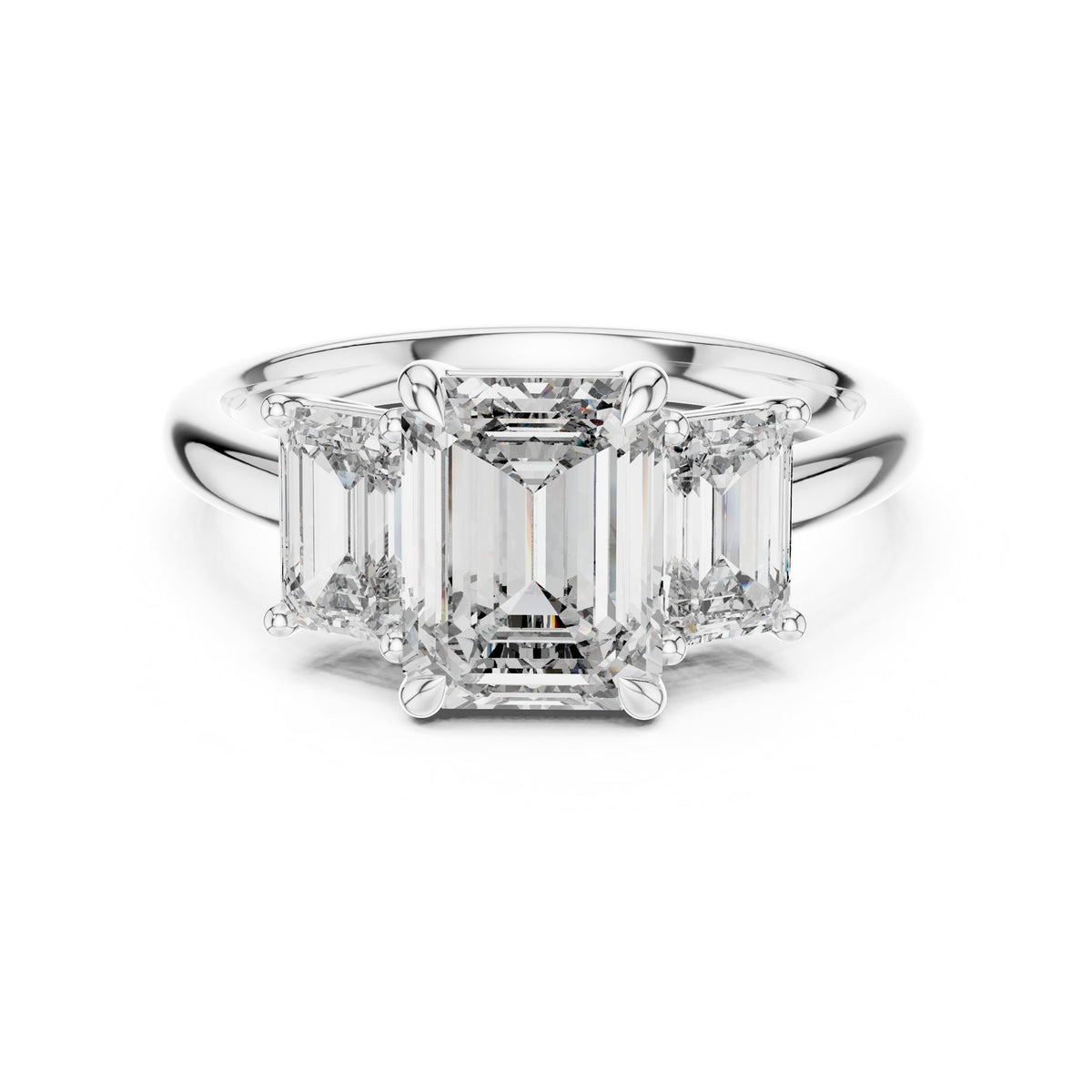 Emerald Three Stone Lab Grown Diamond Engagement Ring