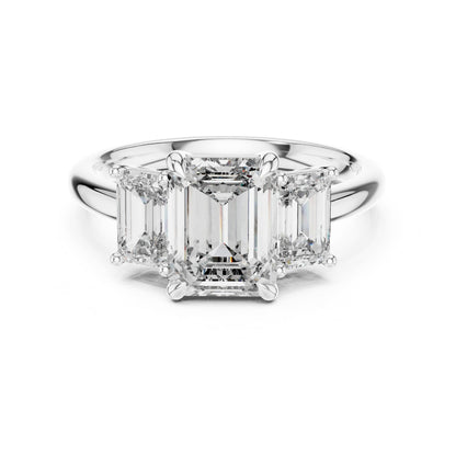 Emerald Three Stone Lab Grown Diamond Engagement Ring