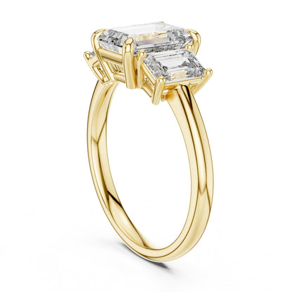 Emerald Three Stone Lab Grown Diamond Engagement Ring
