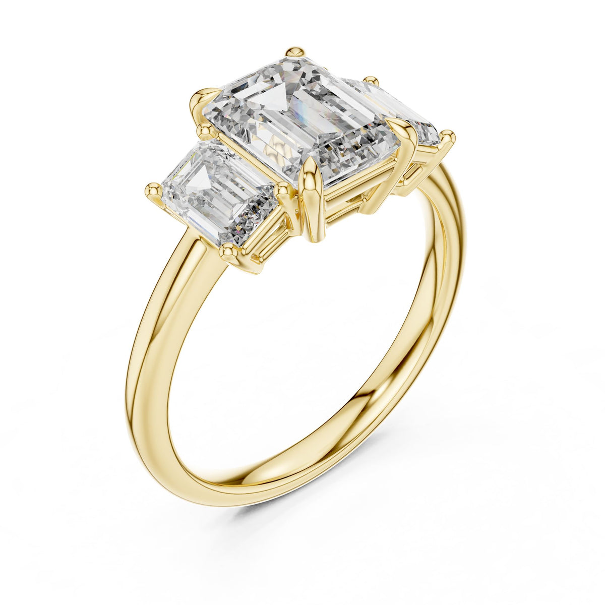 Emerald Three Stone Lab Grown Diamond Engagement Ring