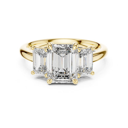 Emerald Three Stone Lab Grown Diamond Engagement Ring
