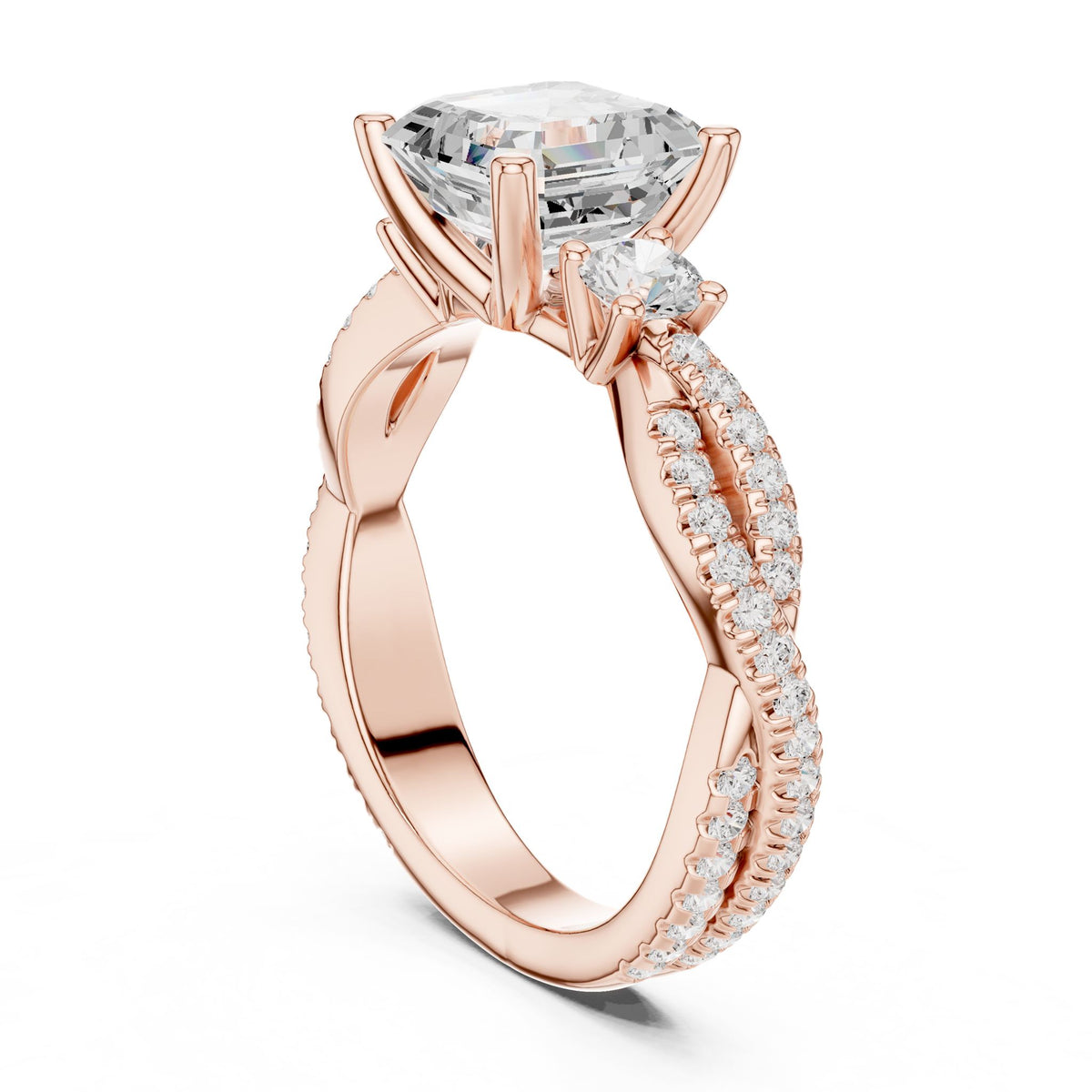Emerald Three Stone Lab Grown Diamond Engagement Ring