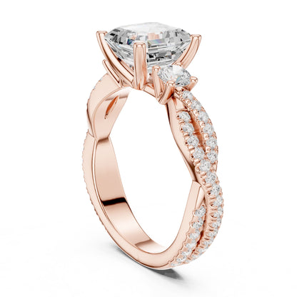 Emerald Three Stone Lab Grown Diamond Engagement Ring
