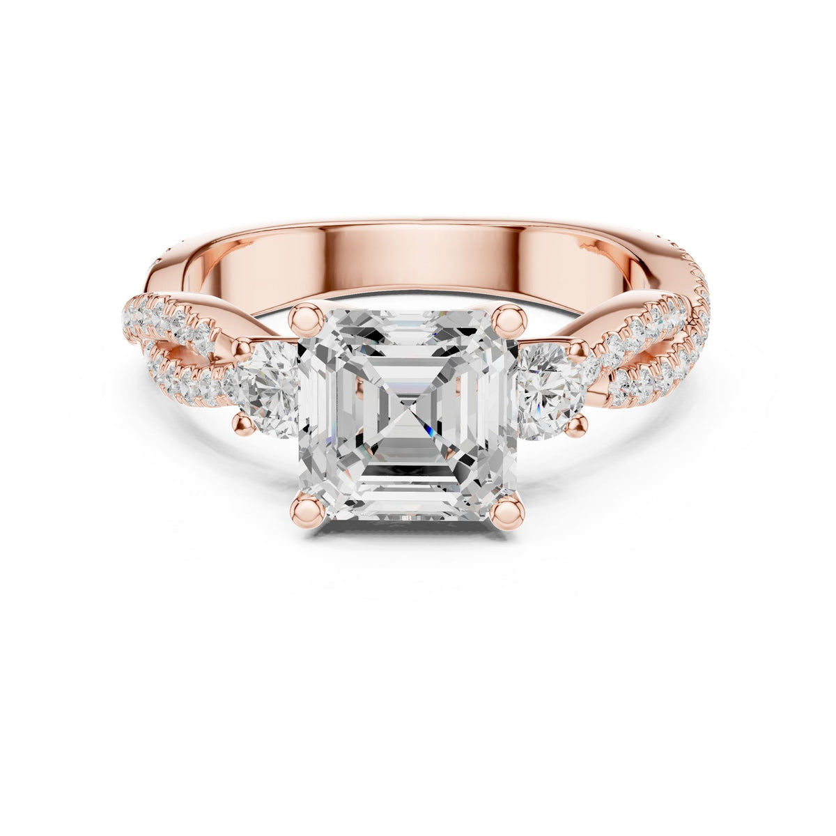 Emerald Three Stone Lab Grown Diamond Engagement Ring