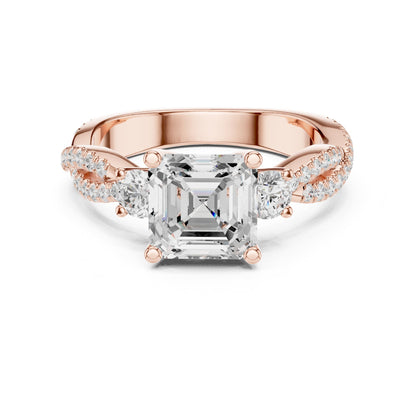 Emerald Three Stone Lab Grown Diamond Engagement Ring