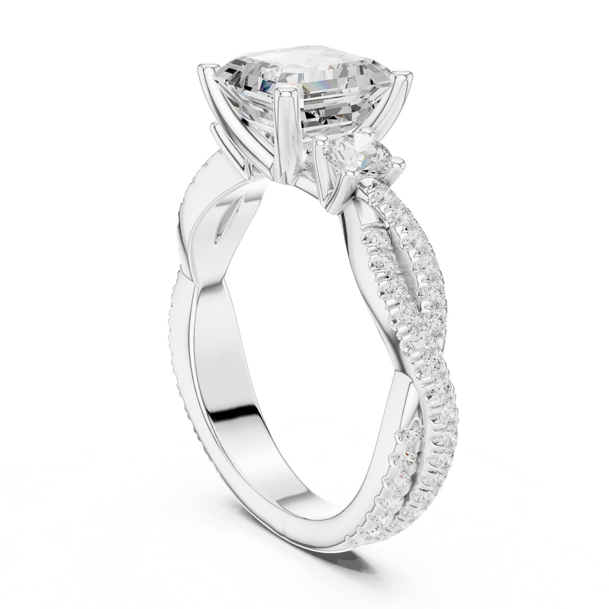 Emerald Three Stone Lab Grown Diamond Engagement Ring