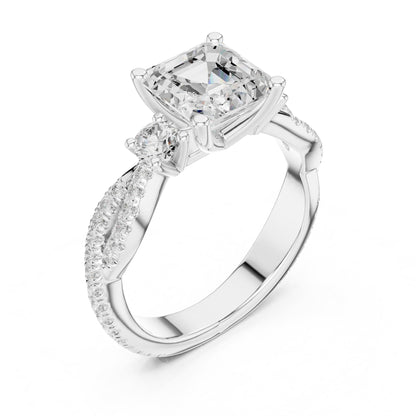 Emerald Three Stone Lab Grown Diamond Engagement Ring