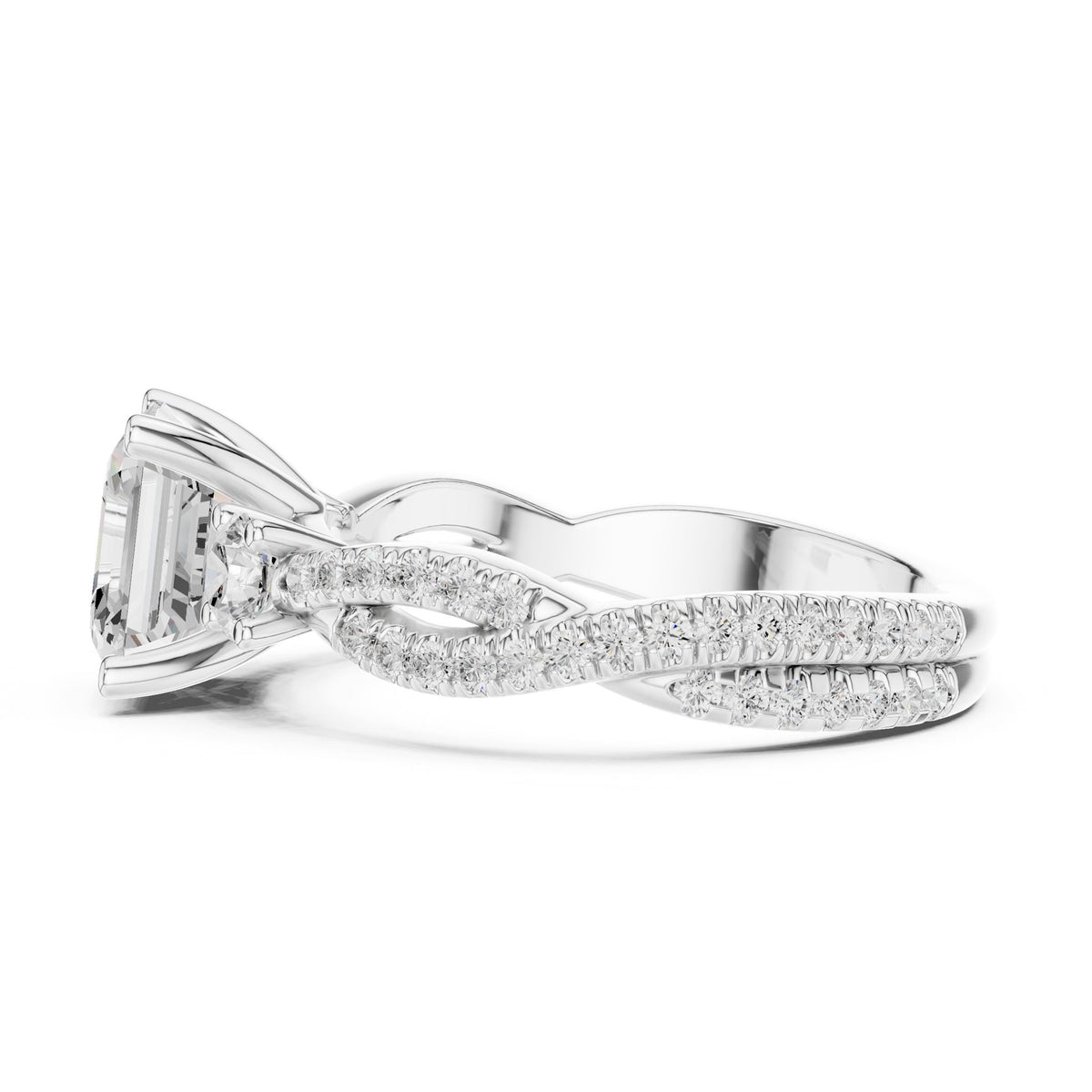 Emerald Three Stone Lab Grown Diamond Engagement Ring
