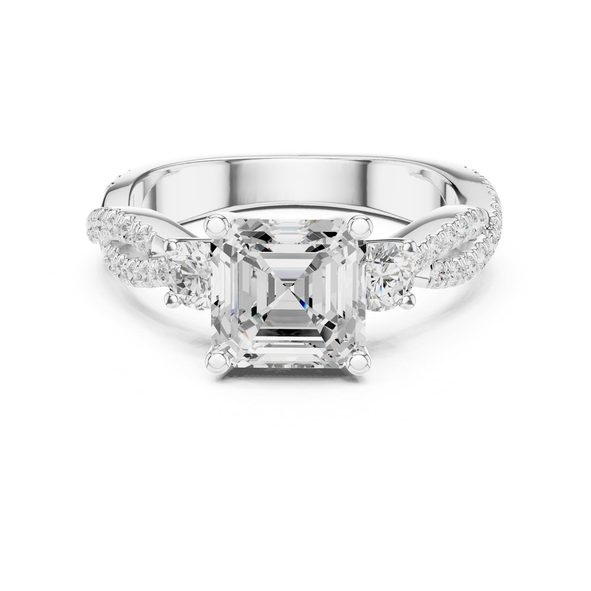Emerald Three Stone Lab Grown Diamond Engagement Ring